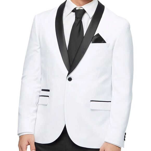 Rowan White 1-Button Shawl Tuxedo black neck collar weeding blazer jacket Sz-40R - Picture 1 of 13